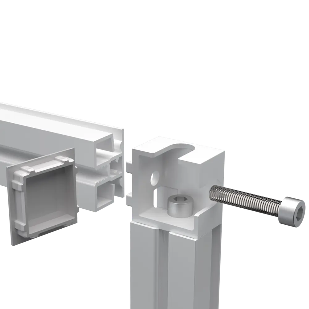 Cast corner connector on aluminum profile